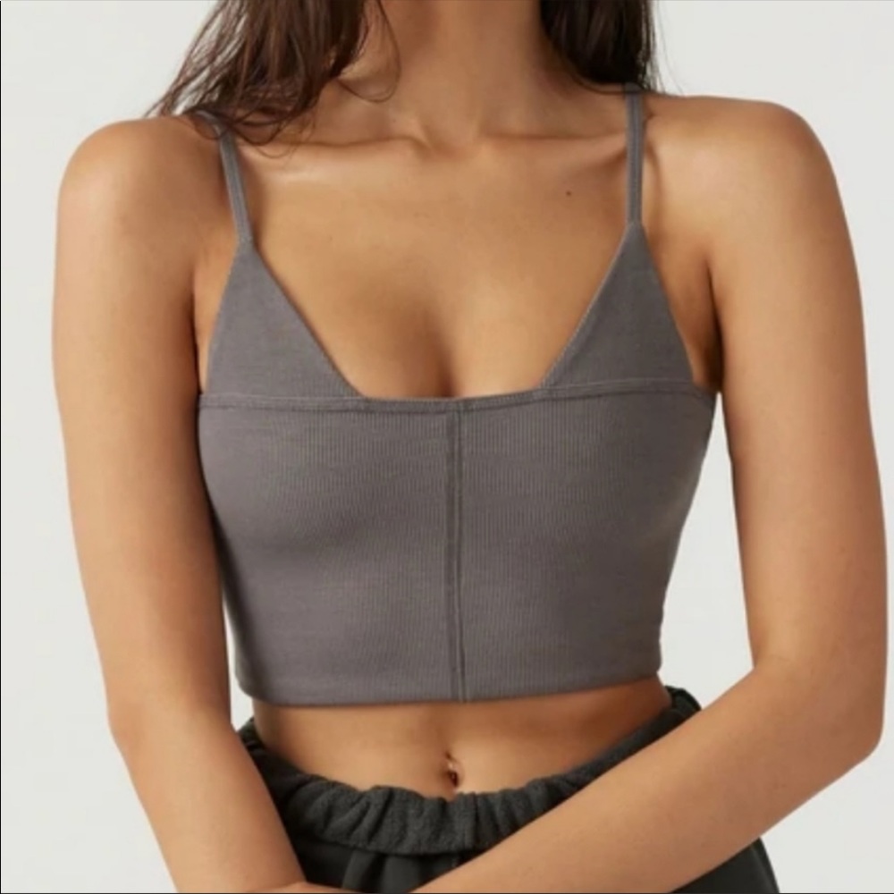 Joah Brown Triangle Cut Cami Crop Tank XS S